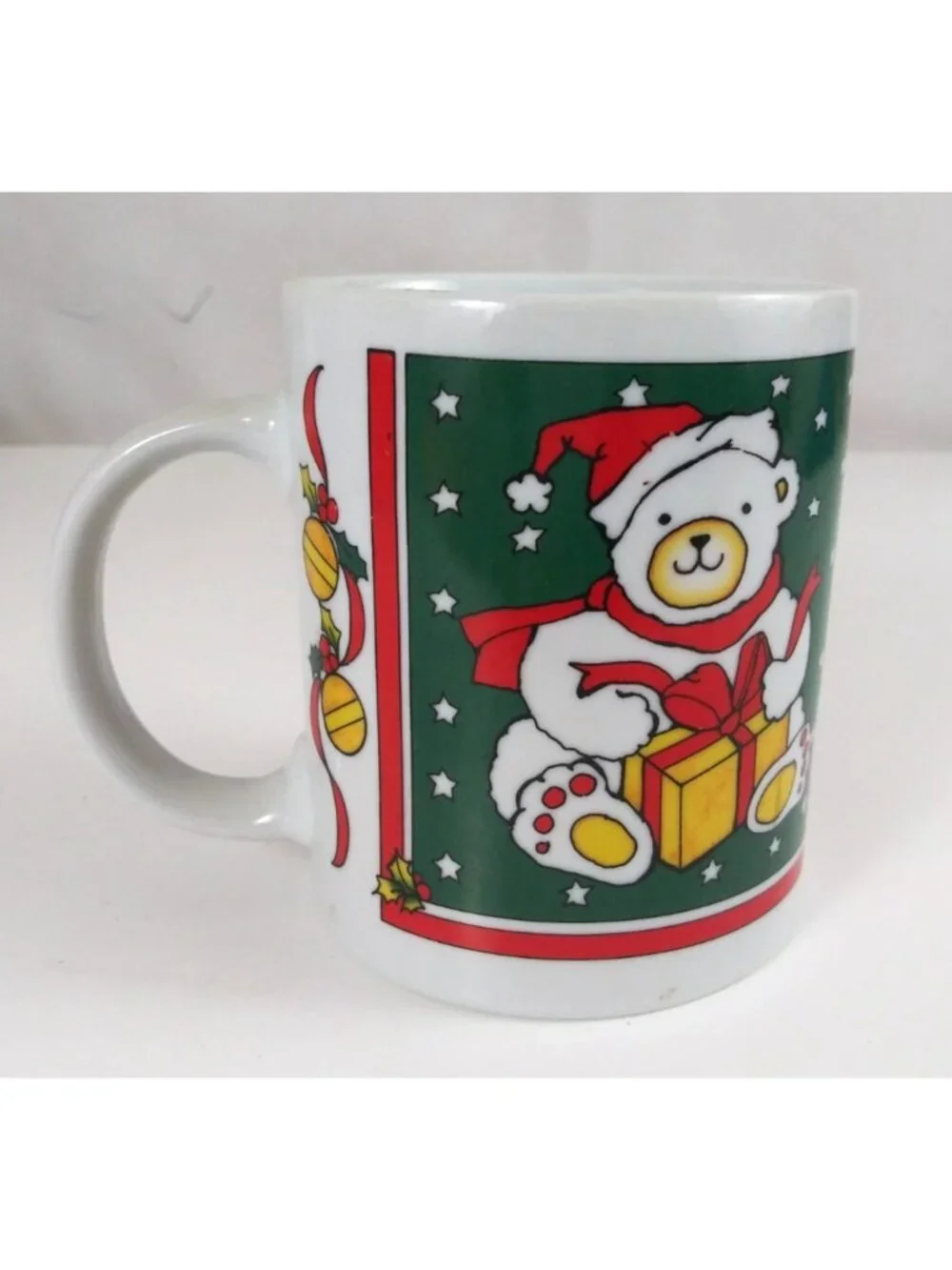 Vintage 1988 Houston Foods Christmas Polar Bear With Present Coffee Cup